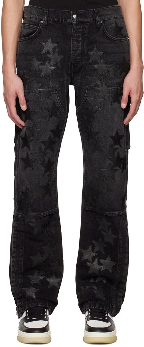 AMIRI CHEMIST CARPENTER STRAIGHT-LEG LEATHER-APPLIQUÉD JEANS