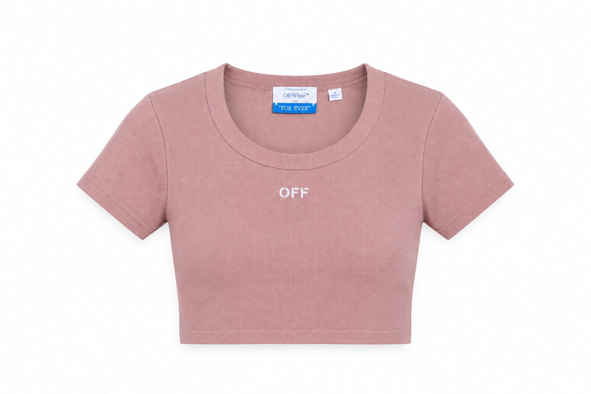 OFF WHITE RIBBED OFF CROP T-SHIRT PINK