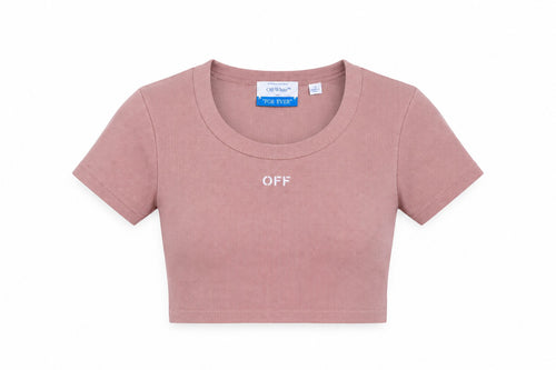OFF WHITE RIBBED OFF CROP T-SHIRT PINK