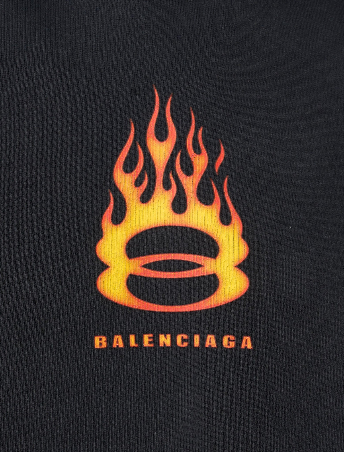 BALENCIAGA BURNING UNITY FLAMES DISTRESSED BLACK SHORTS
