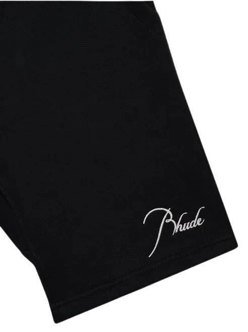 RHUDE EMBROIDERD LOGO BLACK SWEATSHORT