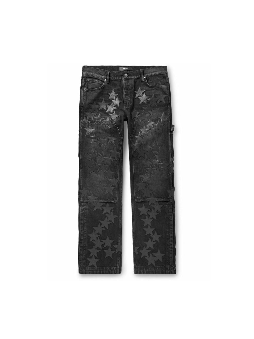 AMIRI CHEMIST CARPENTER STRAIGHT-LEG LEATHER-APPLIQUÉD JEANS