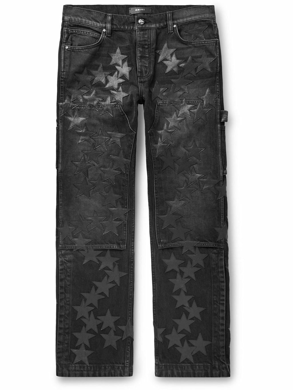 AMIRI CHEMIST CARPENTER STRAIGHT-LEG LEATHER-APPLIQUÉD JEANS
