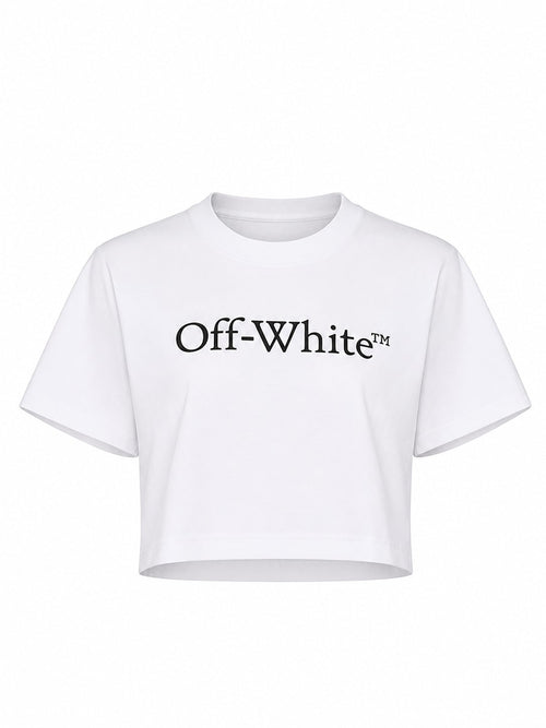 OFF-WHITE WHITE BIG LOGO BOOKISH CROP T-SHIRT