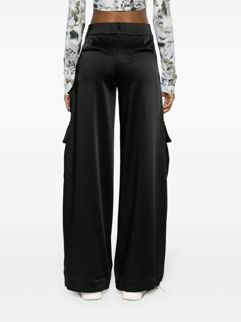 OFF-WHITE SATIN CARGO PANTS BLACK