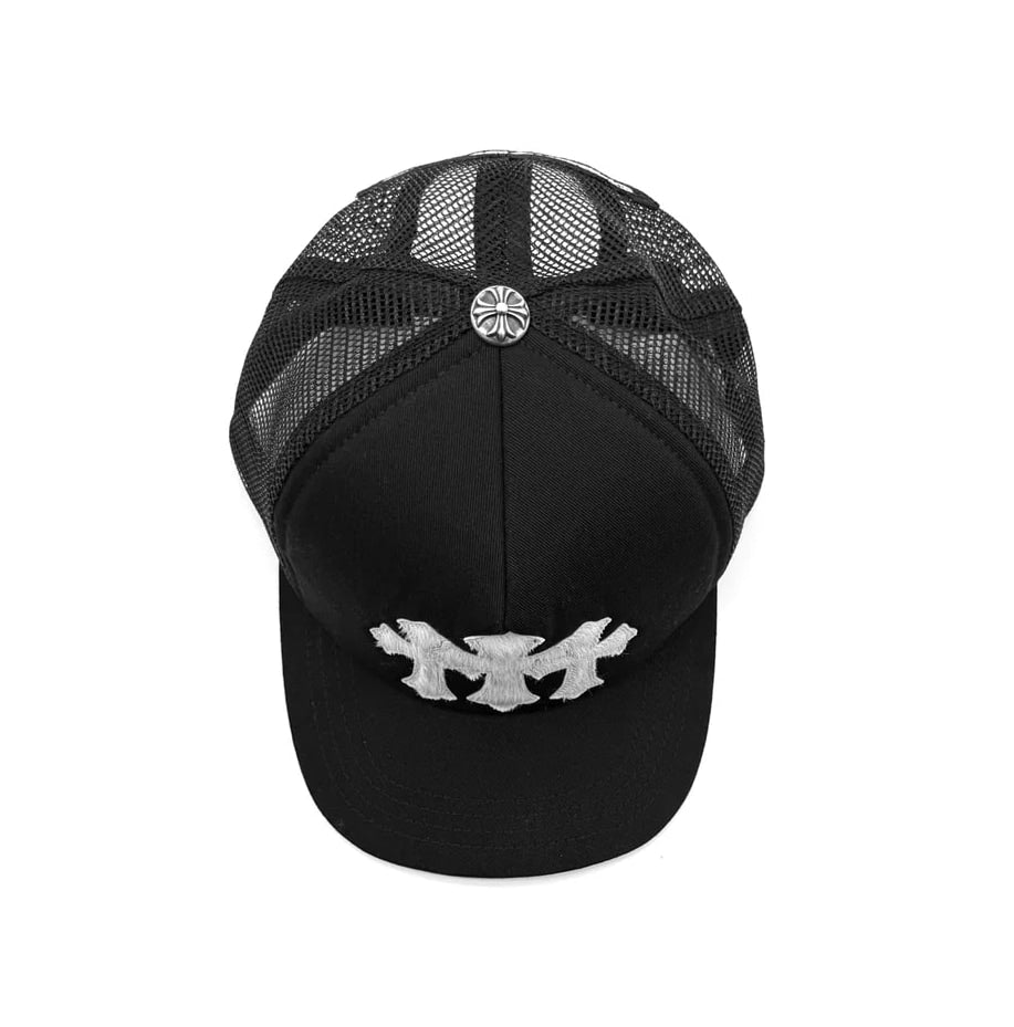 CHROME HEARTS CEMETERY CROSS PONY HAIR HAT BLACK