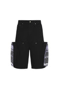 WHO DECIDES WAR EMBROIDERED CARPENTER CARGO BLACK DENIM SHORT