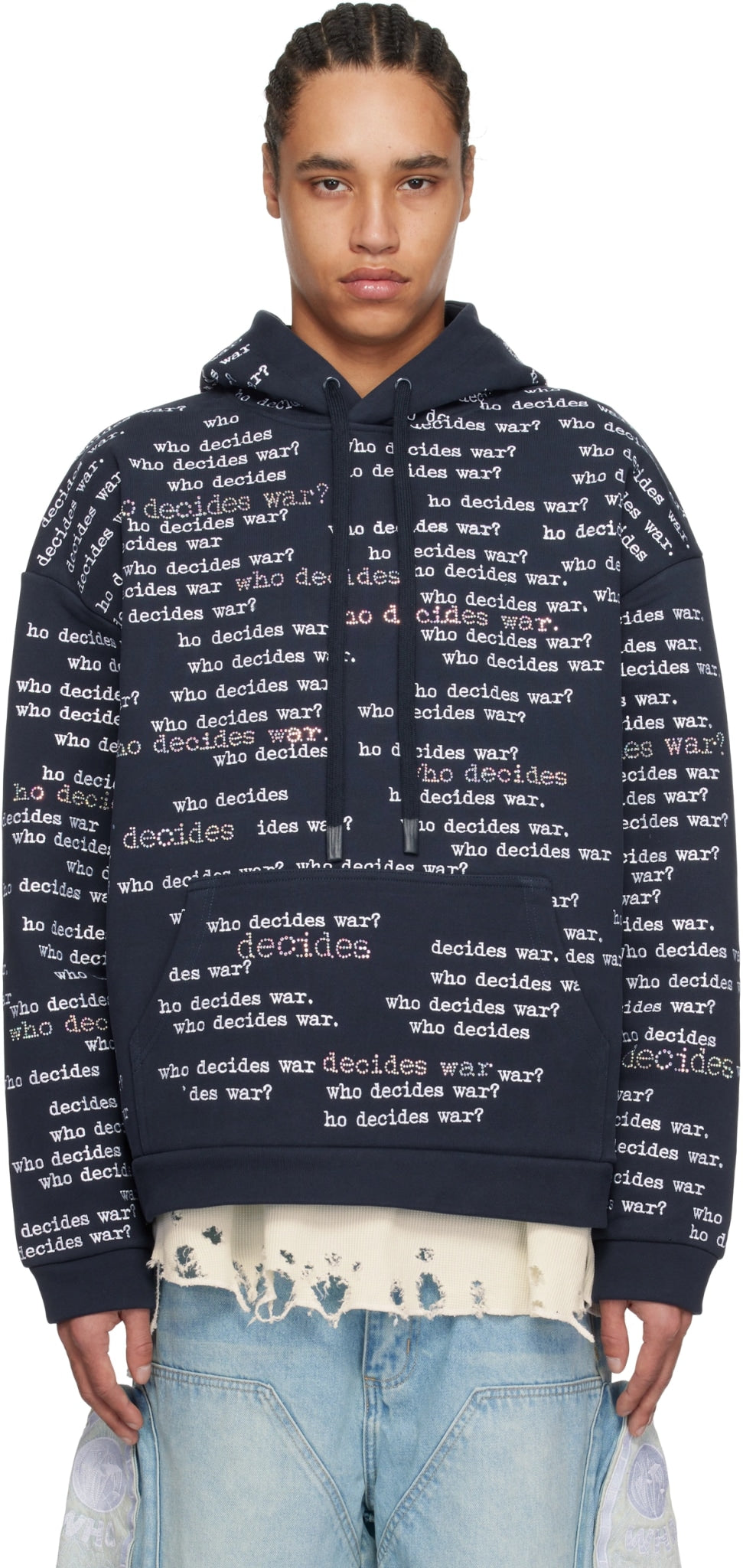 WHO DECIDES WAR WDW SCRIPTURE HOODED PULLOVER NAVY