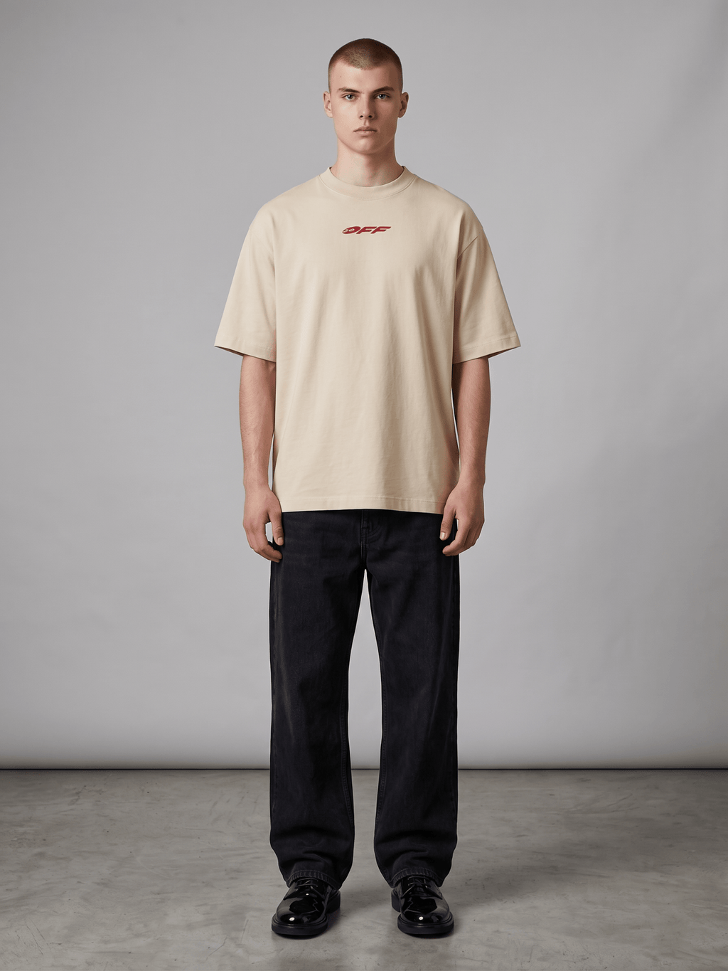OFF WHITE BEIGE RECORDS LOGO OVERSIZED SKATE TEE