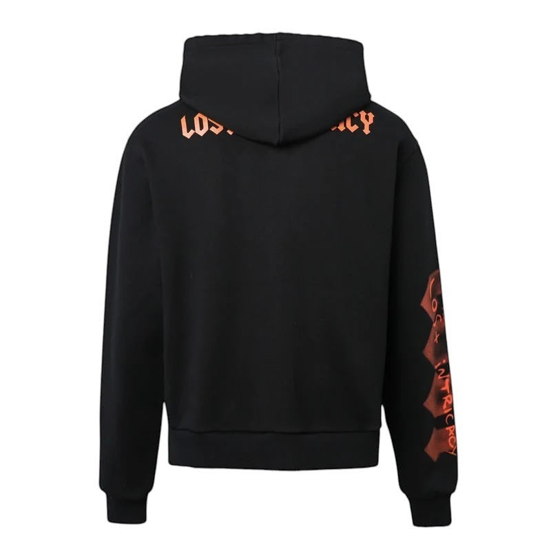 LOST INTRICACY "SKULL BOUND" BLACK ORANGE ZIP UP HOODIE