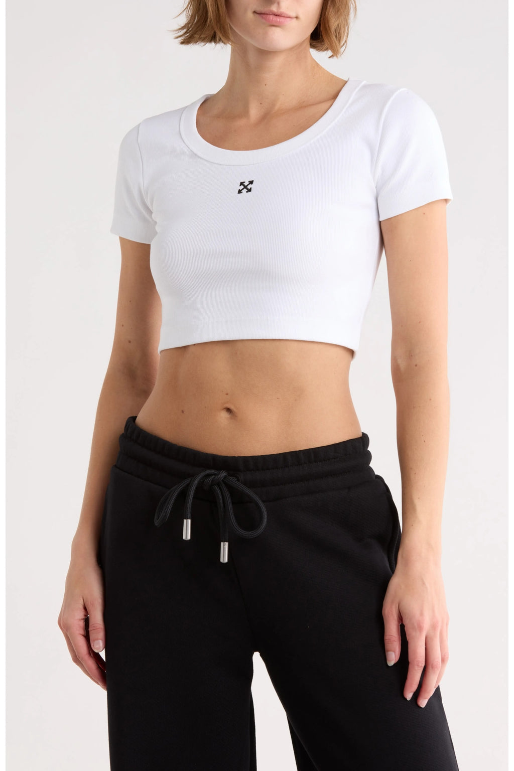 OFF WHITE RIBBED ARROW CROP T-SHIRT WHITE