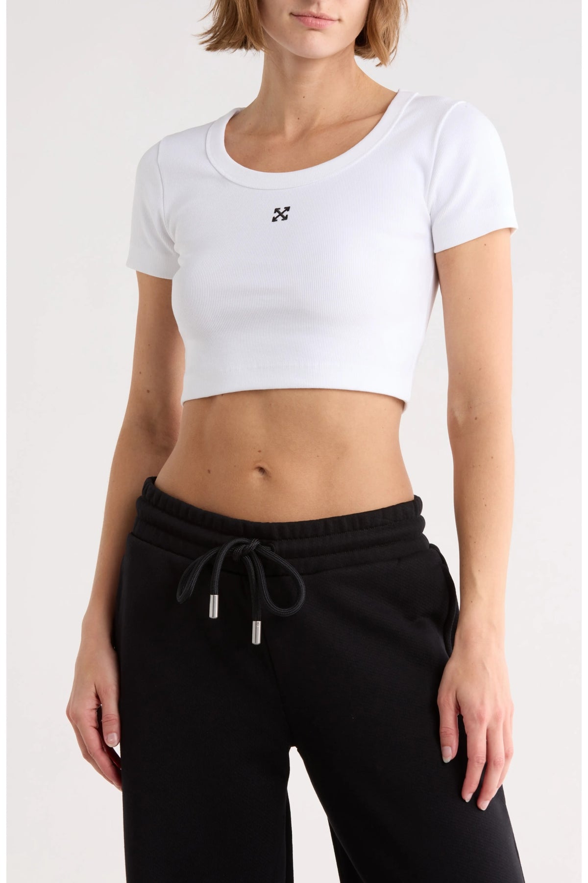 OFF WHITE RIBBED ARROW CROP T-SHIRT WHITE