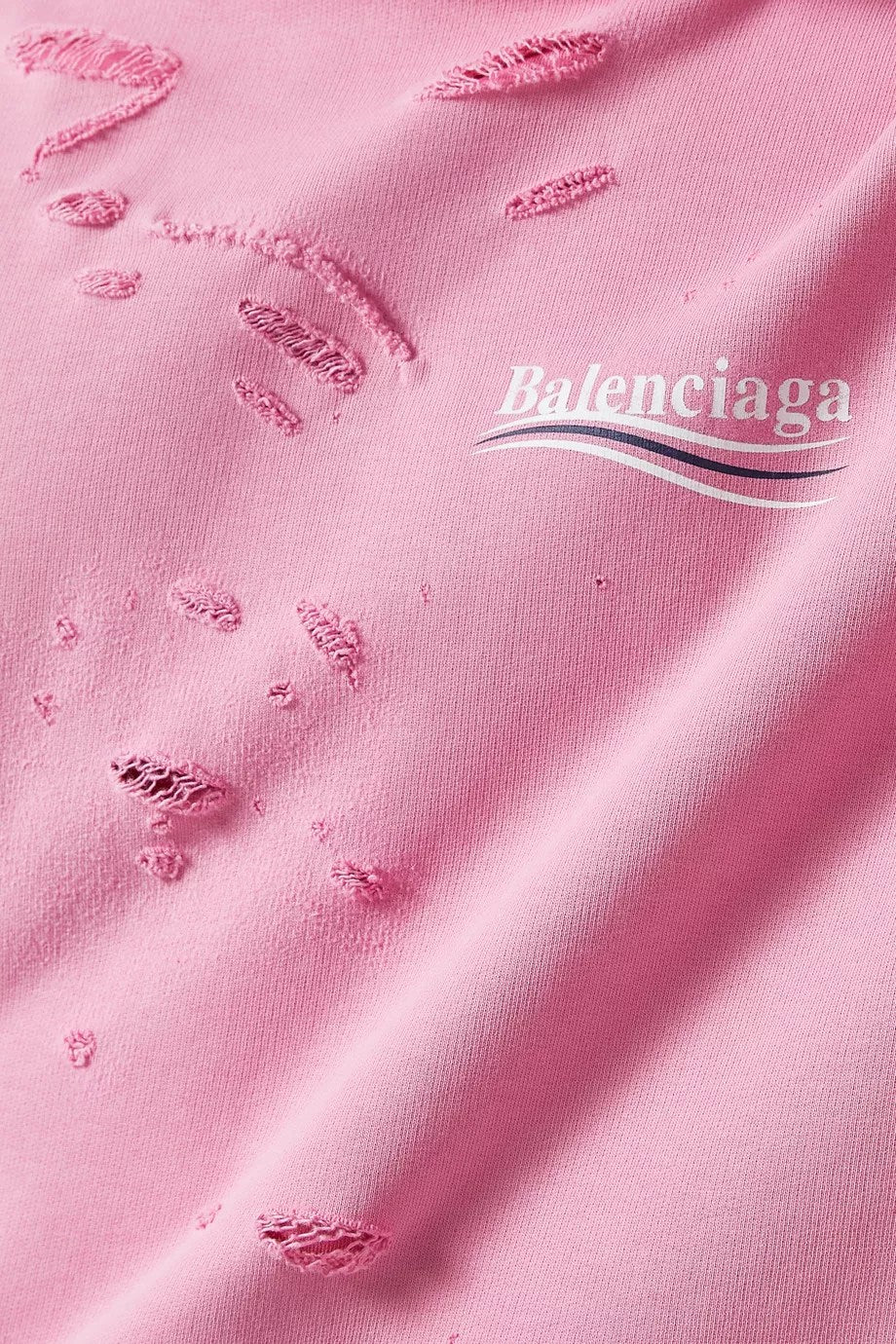 BALENCIAGA LAYERED POLITICAL CAMPAIGN DISTRESSED PINK HOODIE