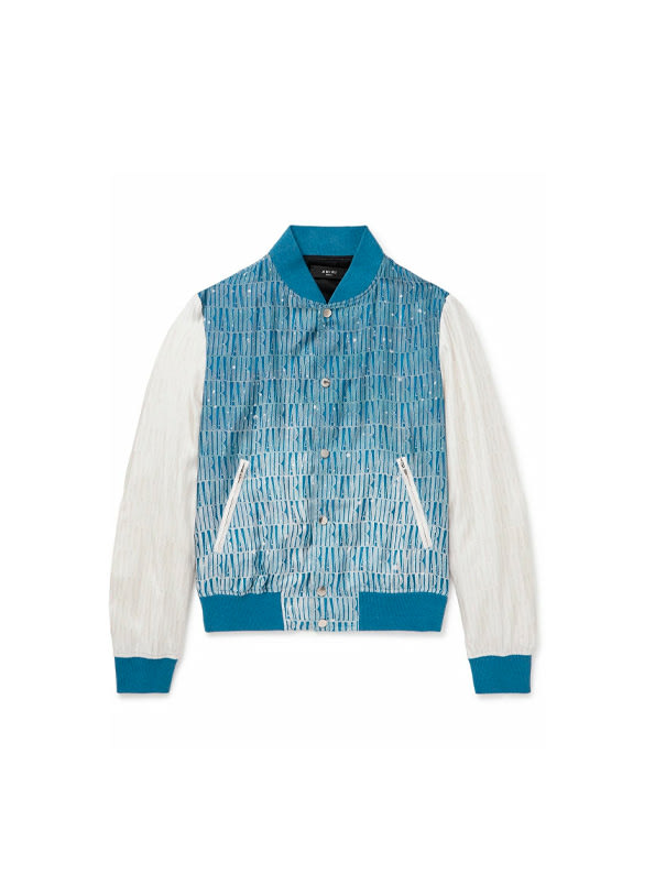 AMIRI PAINT SPLATTER GRADIENT LOGO PRINT SILK TWILL BOMBER JACKET