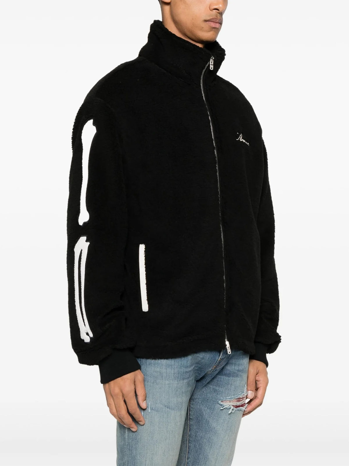 AMIRI BONES ZIP HOODIE SHERPA BLACK