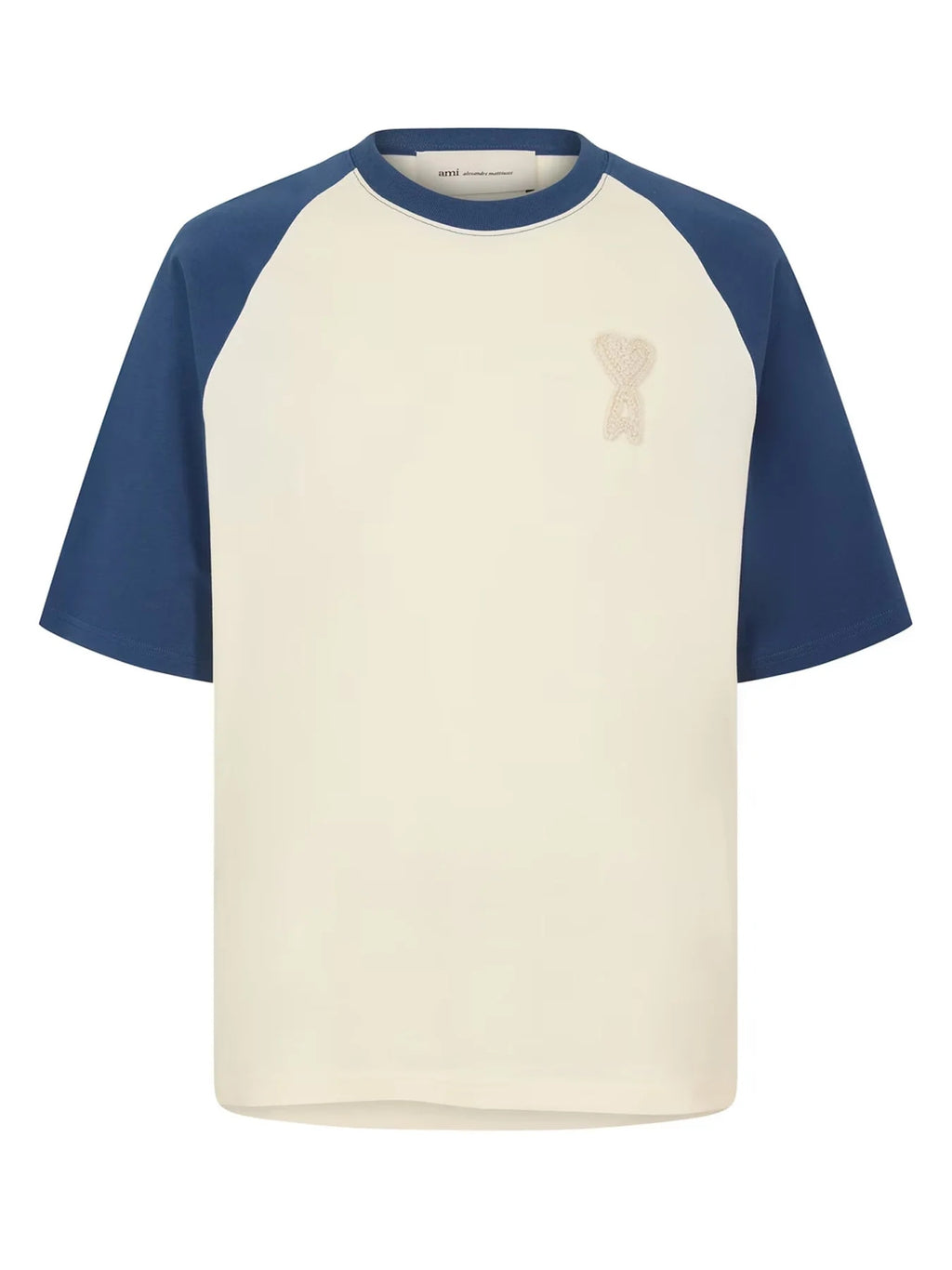 AMI PARIS BEIGE BLEU LOGO BLUE T-SHIRT