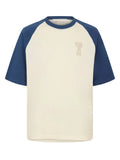AMI PARIS BEIGE BLEU LOGO BLUE T-SHIRT