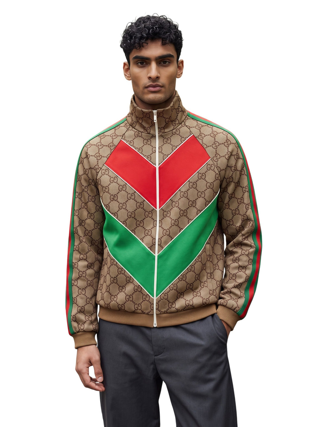 GUCCI GG MONOGRAM LOGO BROWN STRIPED JACKET