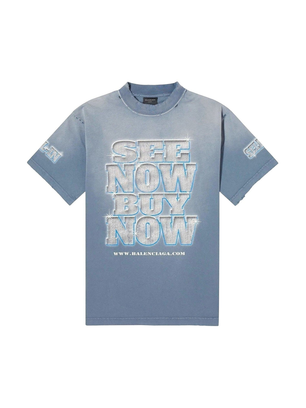 BALENCIAGA SEE NOW BUY NOW BLUE FADED T-SHIRT