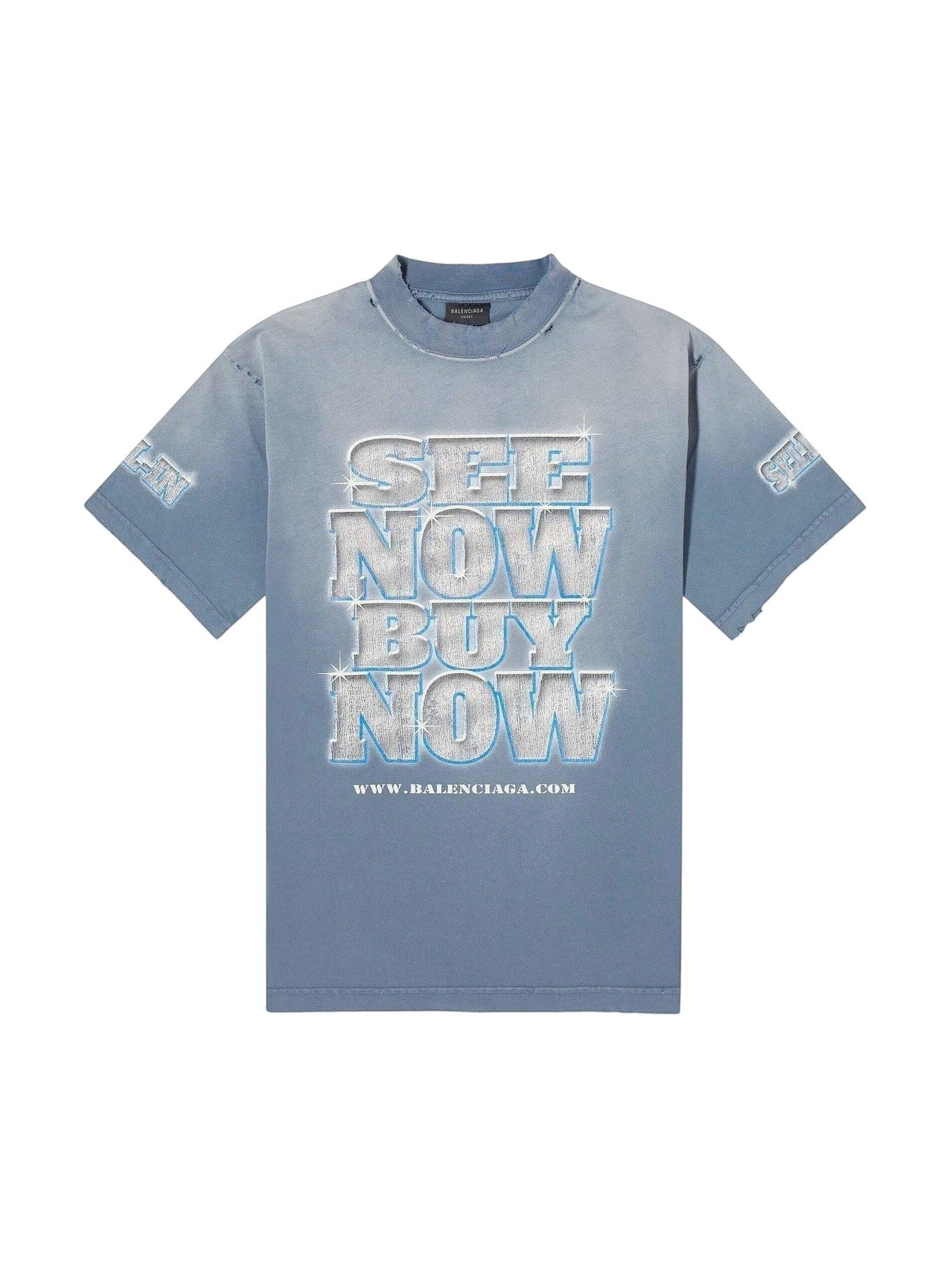 BALENCIAGA SEE NOW BUY NOW BLUE FADED T-SHIRT