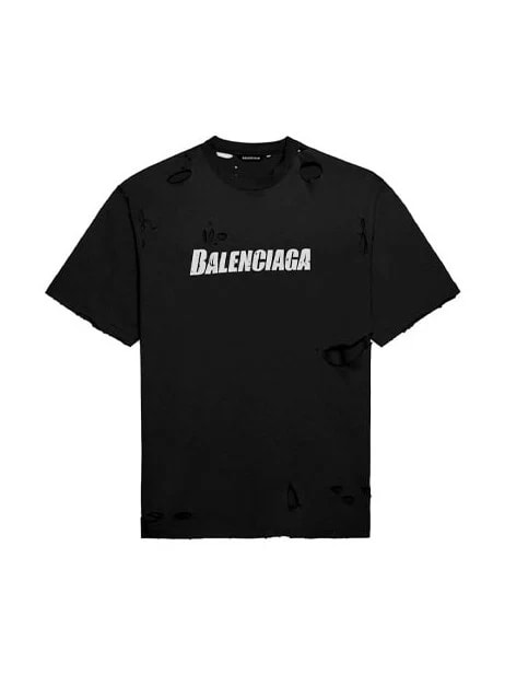 BALENCIAGA CAPS DESTROYED FLATGROUND T-SHIRT BLACK