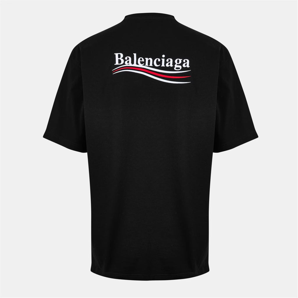 BALENCIAGA POLITICAL CAMPAIGN EMBROIDERED BLACK T-SHIRT