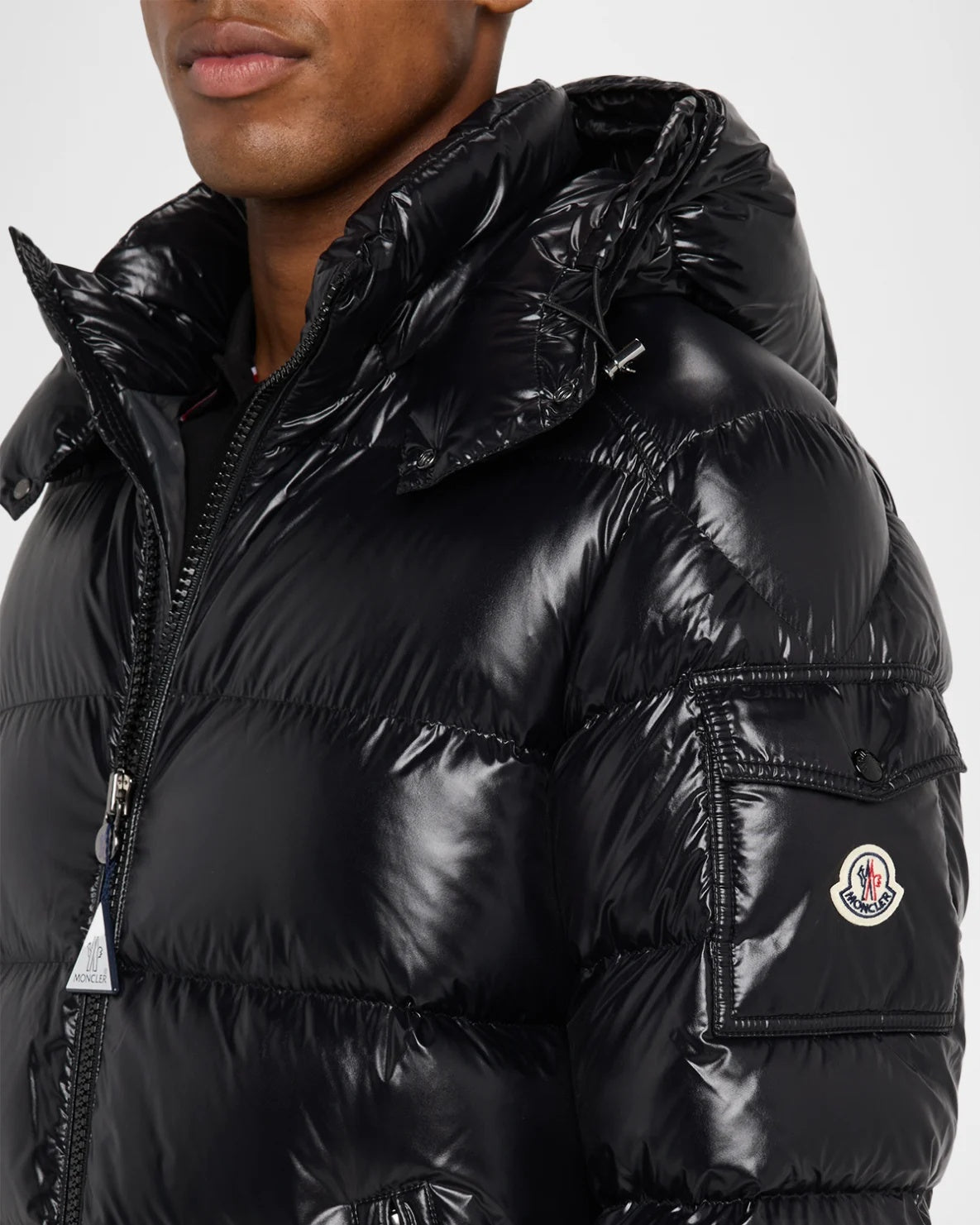 MONCLER MAYA HOODED SHORT DOWN PUFFER JACKET BLACK