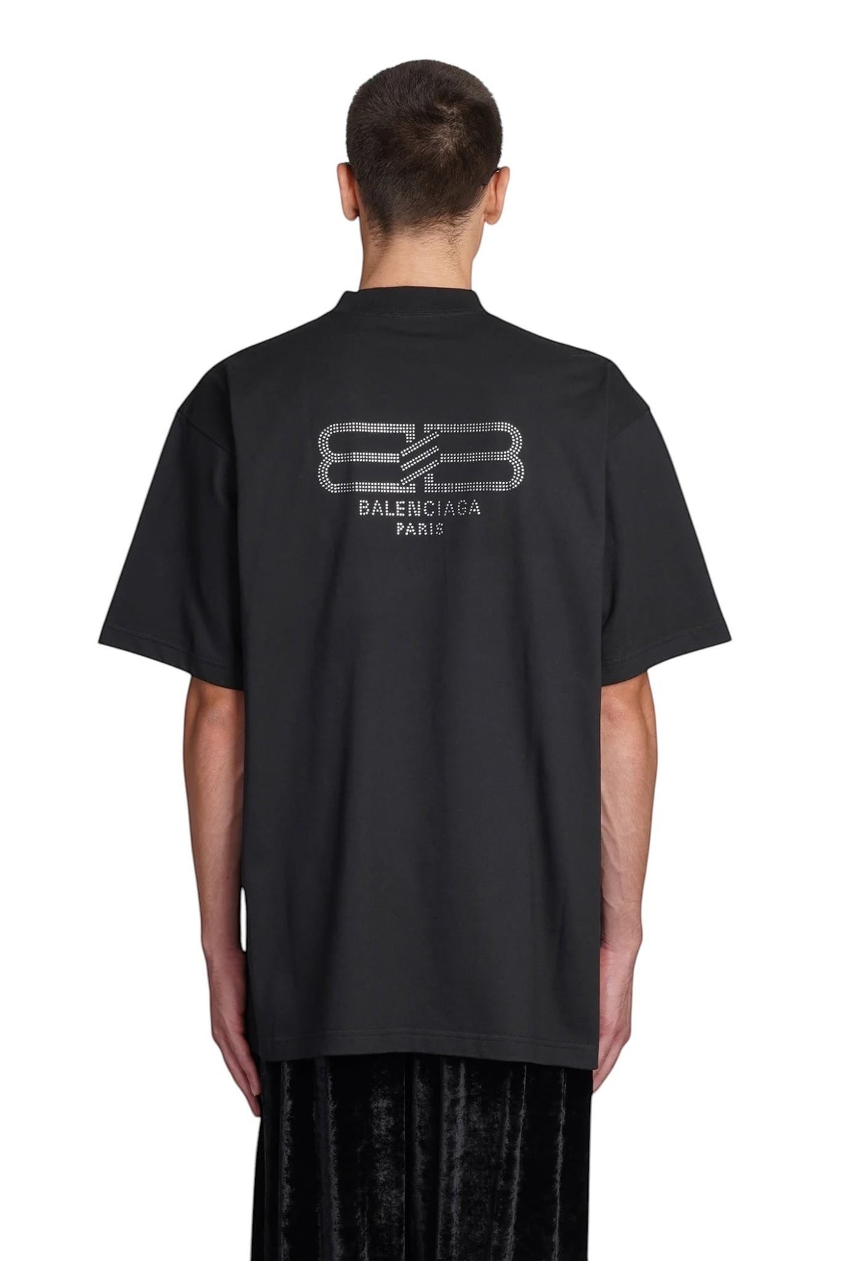 BALENCIAGA BB LOGO RHINESTONES T-SHIRT BLACK