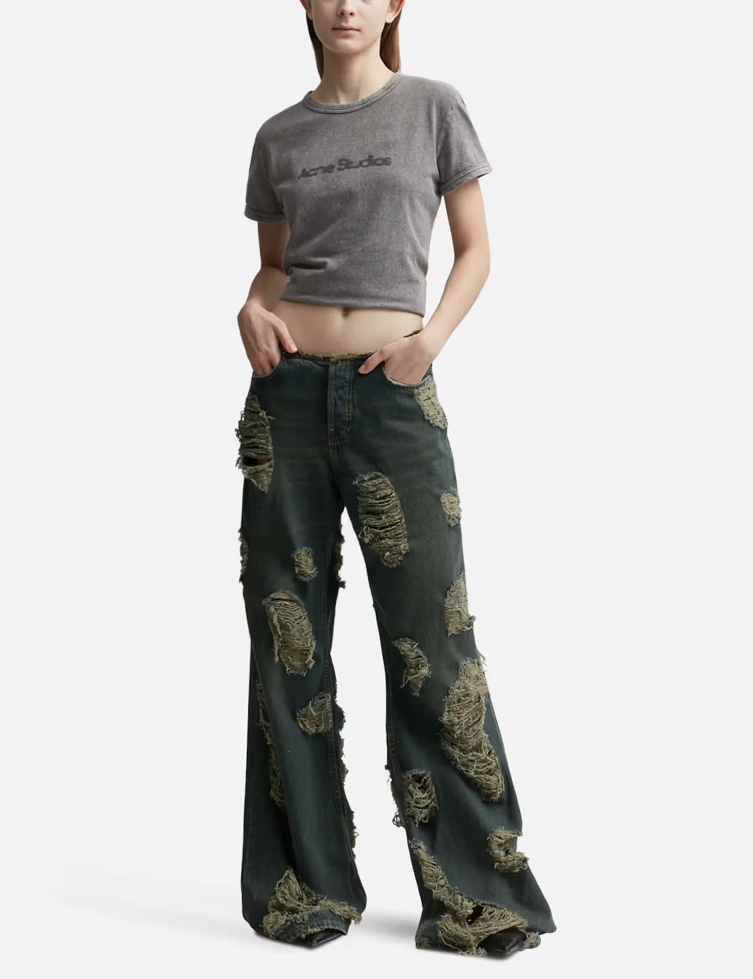 ACNE STUDIOS BLURRED LOGO GREY T-SHIRT