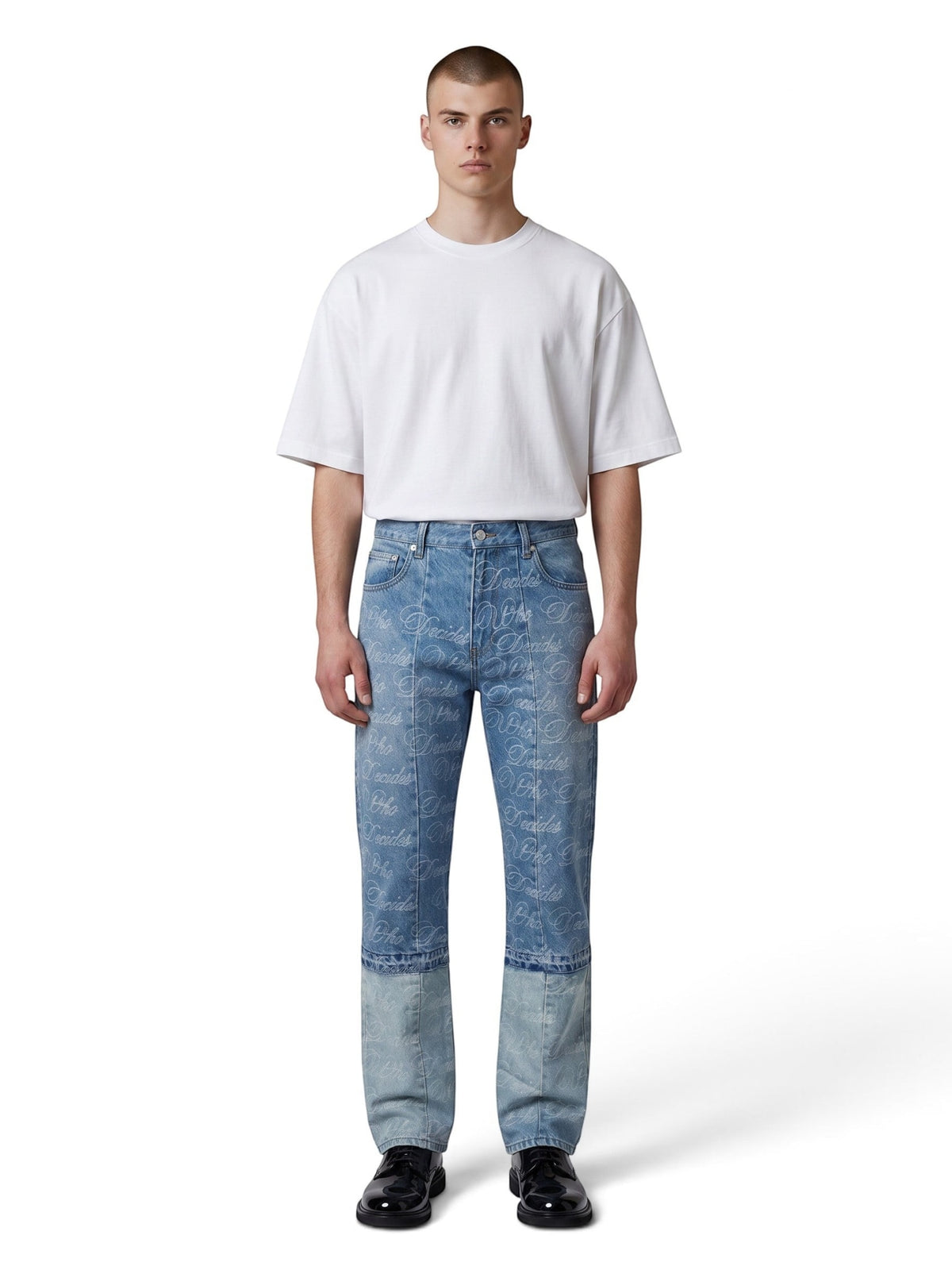 WHO DECIDES WAR LOGO EMBRODERY PANELLED JEANS BLUE