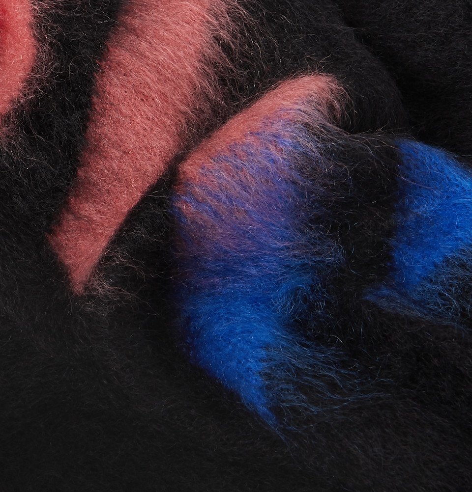 OFF-WHITE PRINTED BRUSHED MOHAIR-BLEND ZIP UP HOODIE BLACK