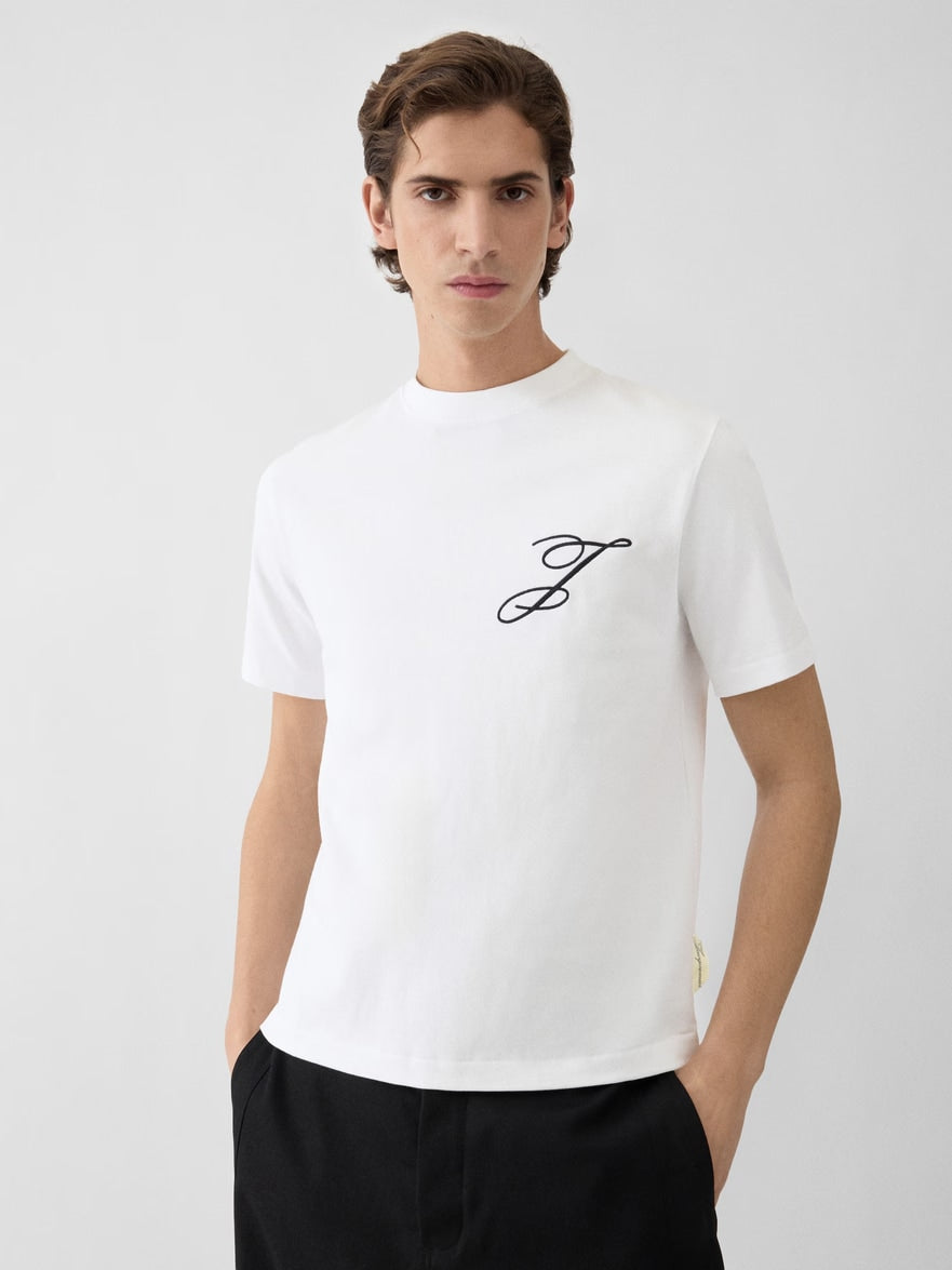 JACQUEMUS THE LOGO EMBROIDERED WHITE T-SHIRT