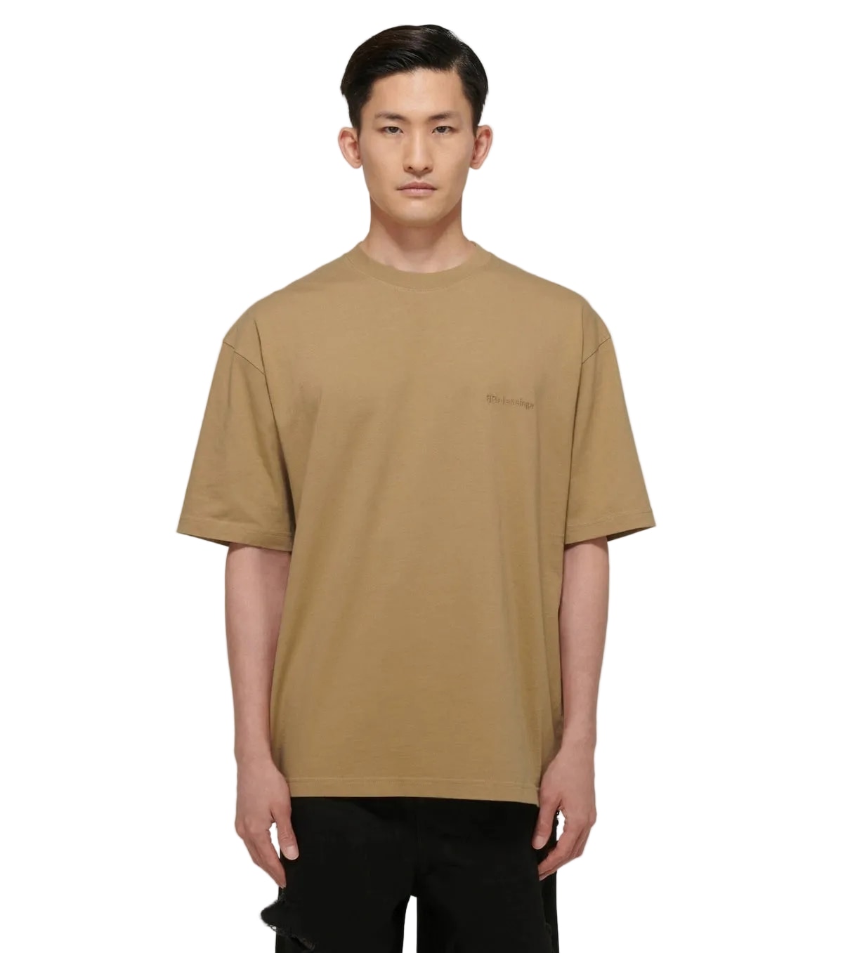 BALENCIAGA EMBROIDERED MINI LOGO T-SHIRT CAMEL