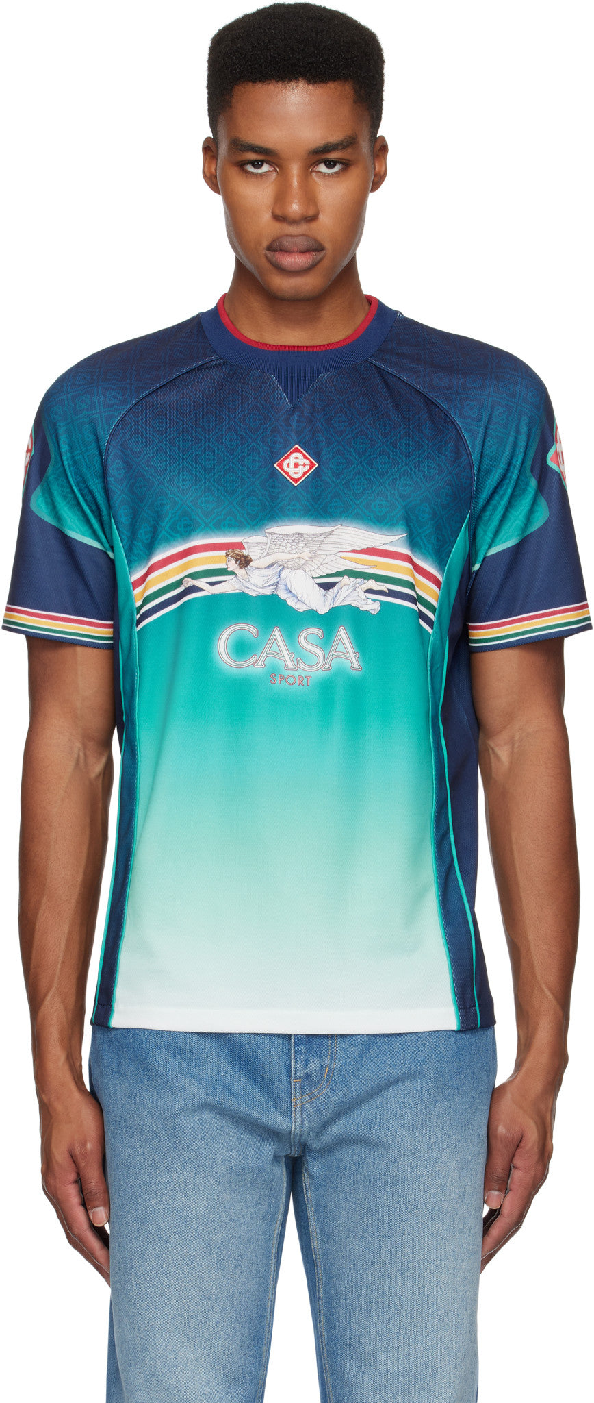 CASABLANCA PRINTED FOOTBALL NAVY JERSEY 