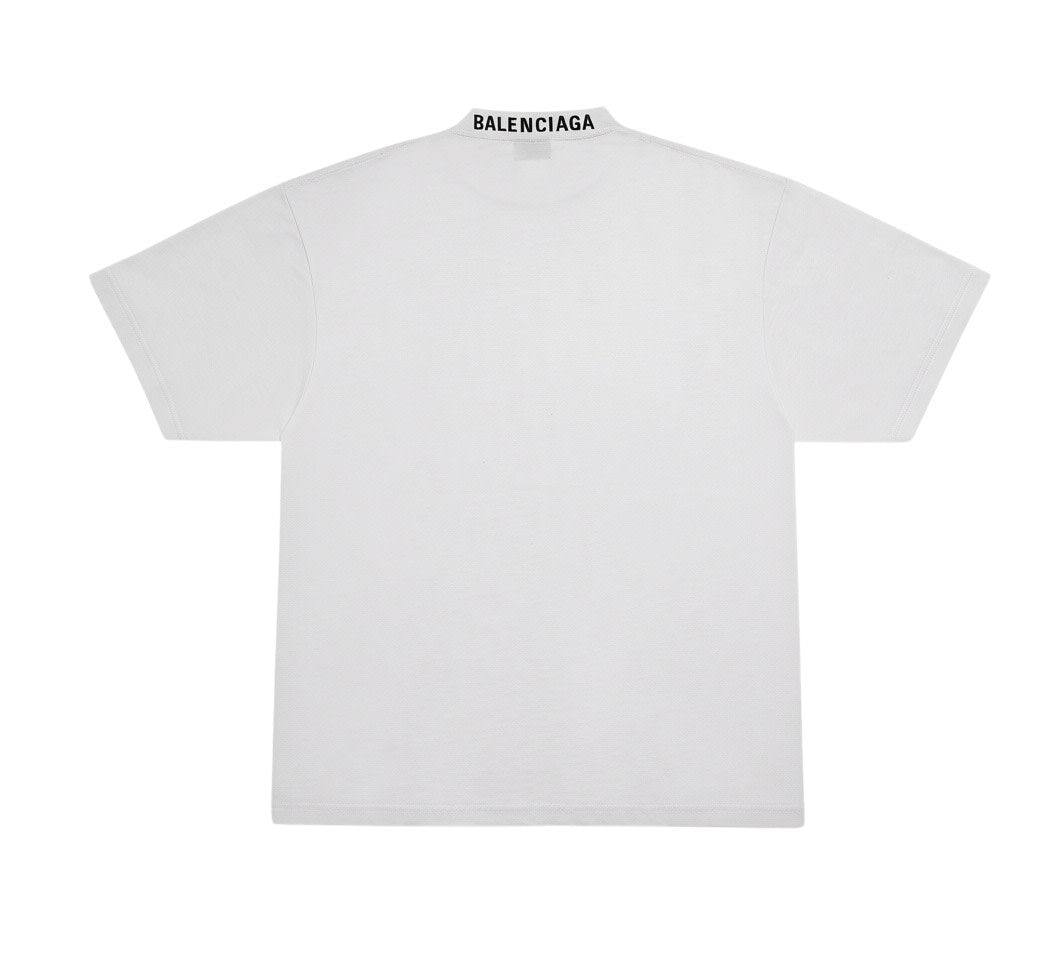 BALENCIAGA NECK EMBROIDERED LOGO WHITE T-SHIRT