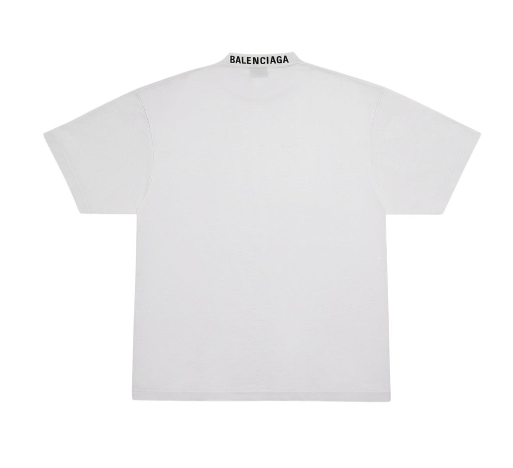 BALENCIAGA NECK EMBROIDERED LOGO WHITE T-SHIRT
