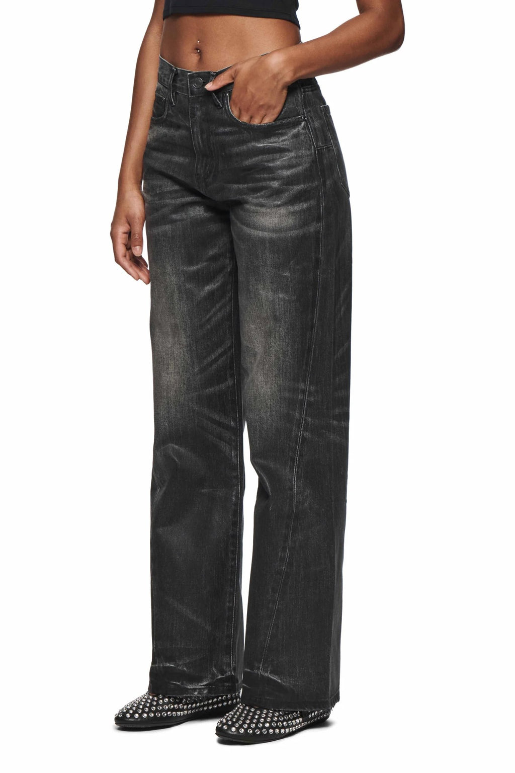 PURPLE BRAND TWISTED BAGGY JEANS BLACK