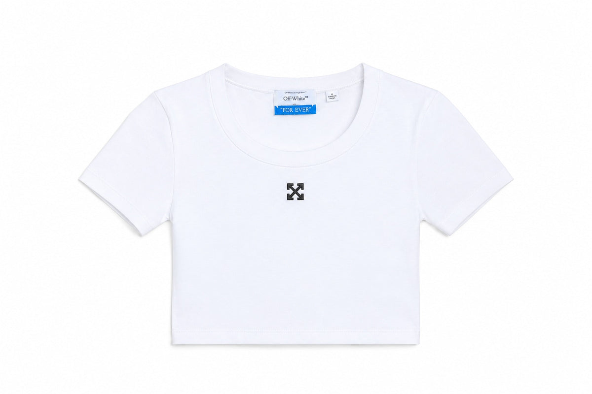 OFF WHITE RIBBED ARROW CROP T-SHIRT WHITE