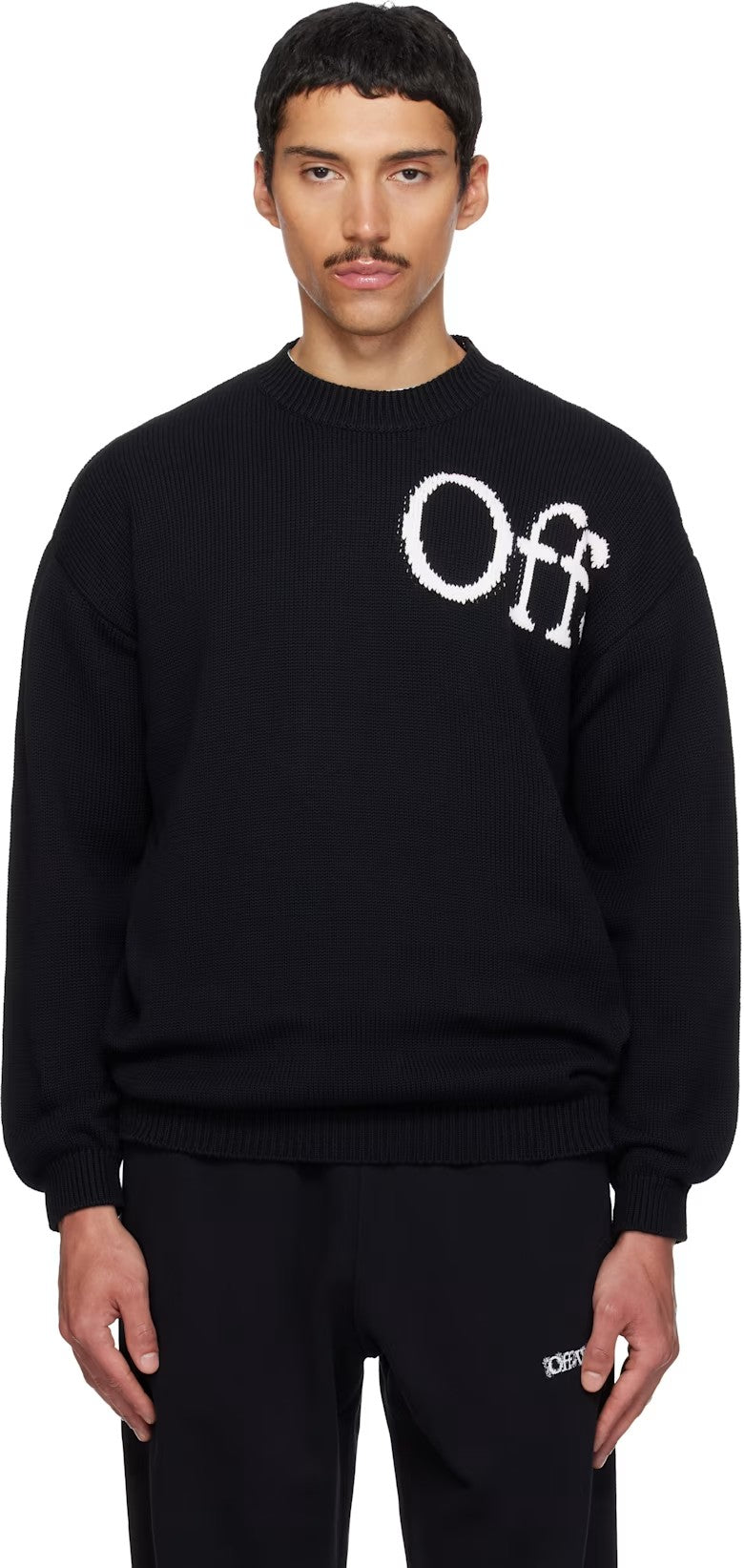 OFF WHITE BLACK 'OW' SHARED LOGO KNIT CREWNECK SWEATER