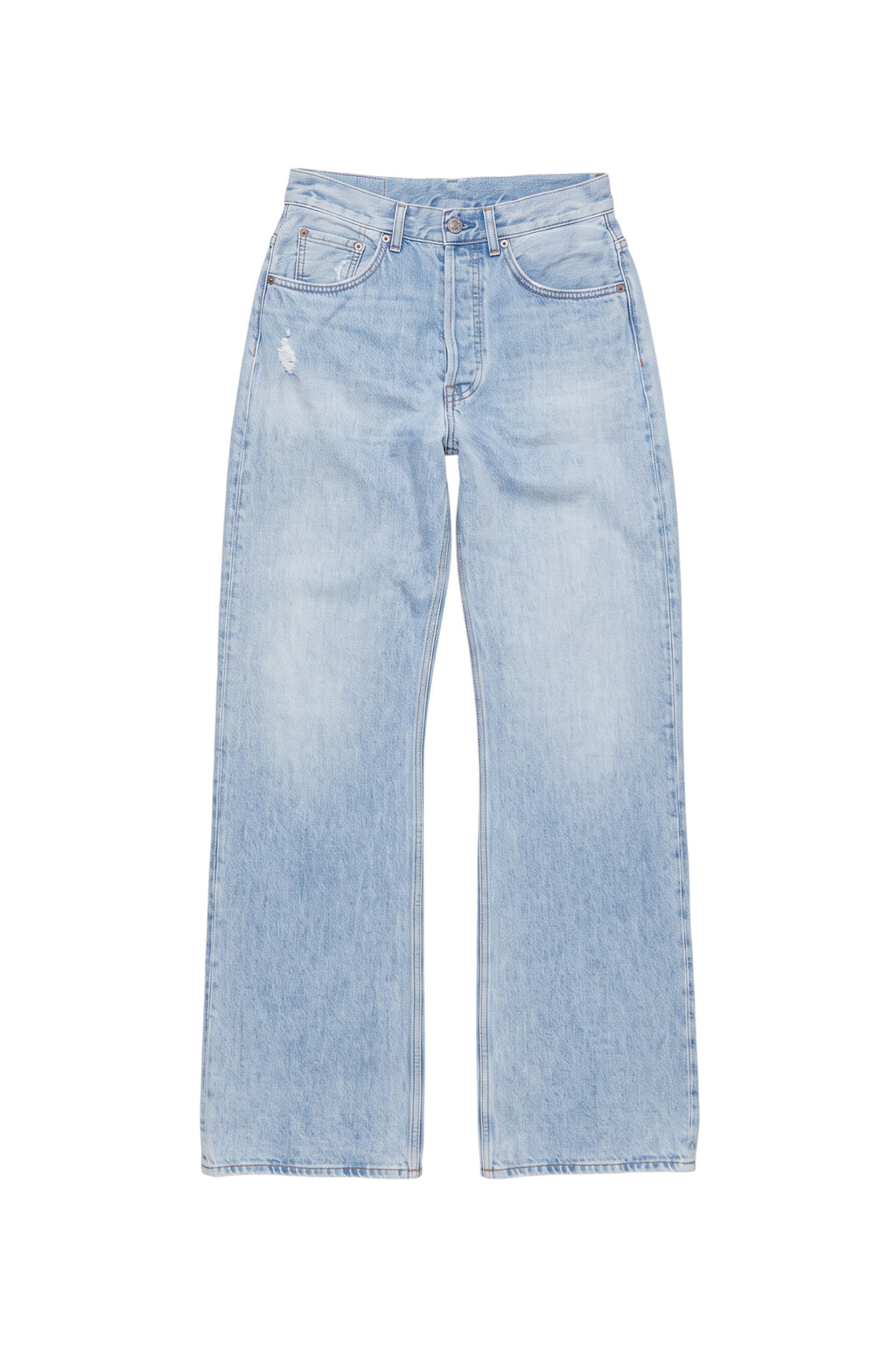 Vaqueros Acne Studios de The Hype Company en azul claro con corte recto y detalles desgastados en denim de algodón