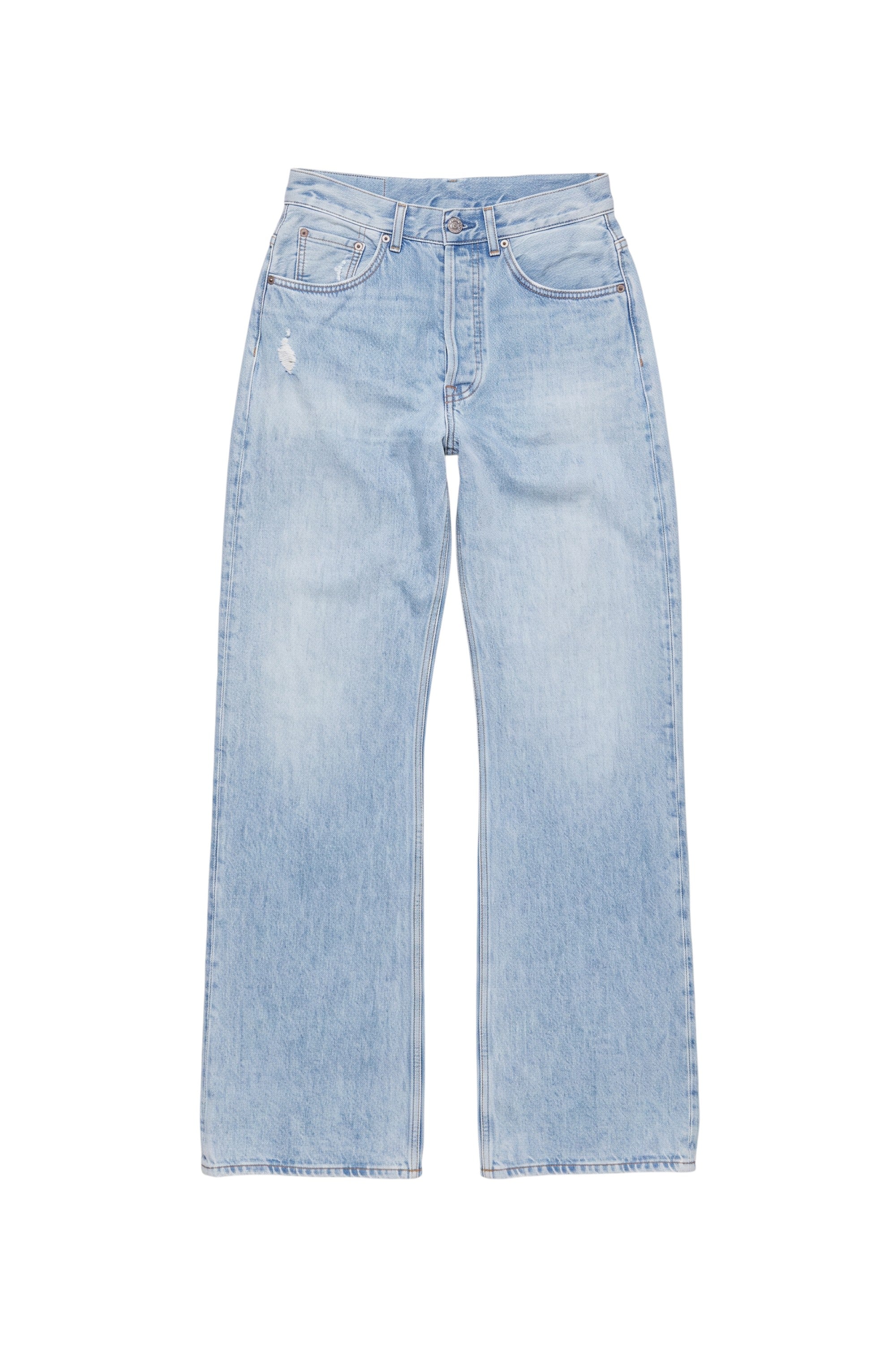 Vaqueros Acne Studios de The Hype Company en azul claro con corte recto y detalles desgastados en denim de algodón