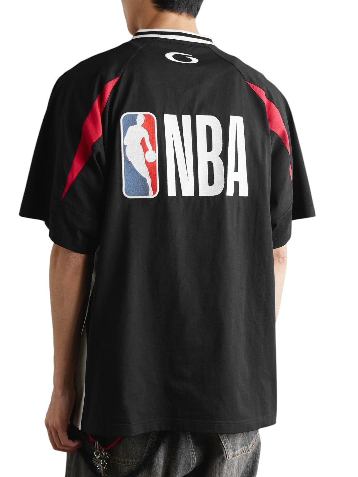 Camiseta oversize negra The Hype Company Balenciaga NBA con logo estampado en la espalda y detalles en rojo