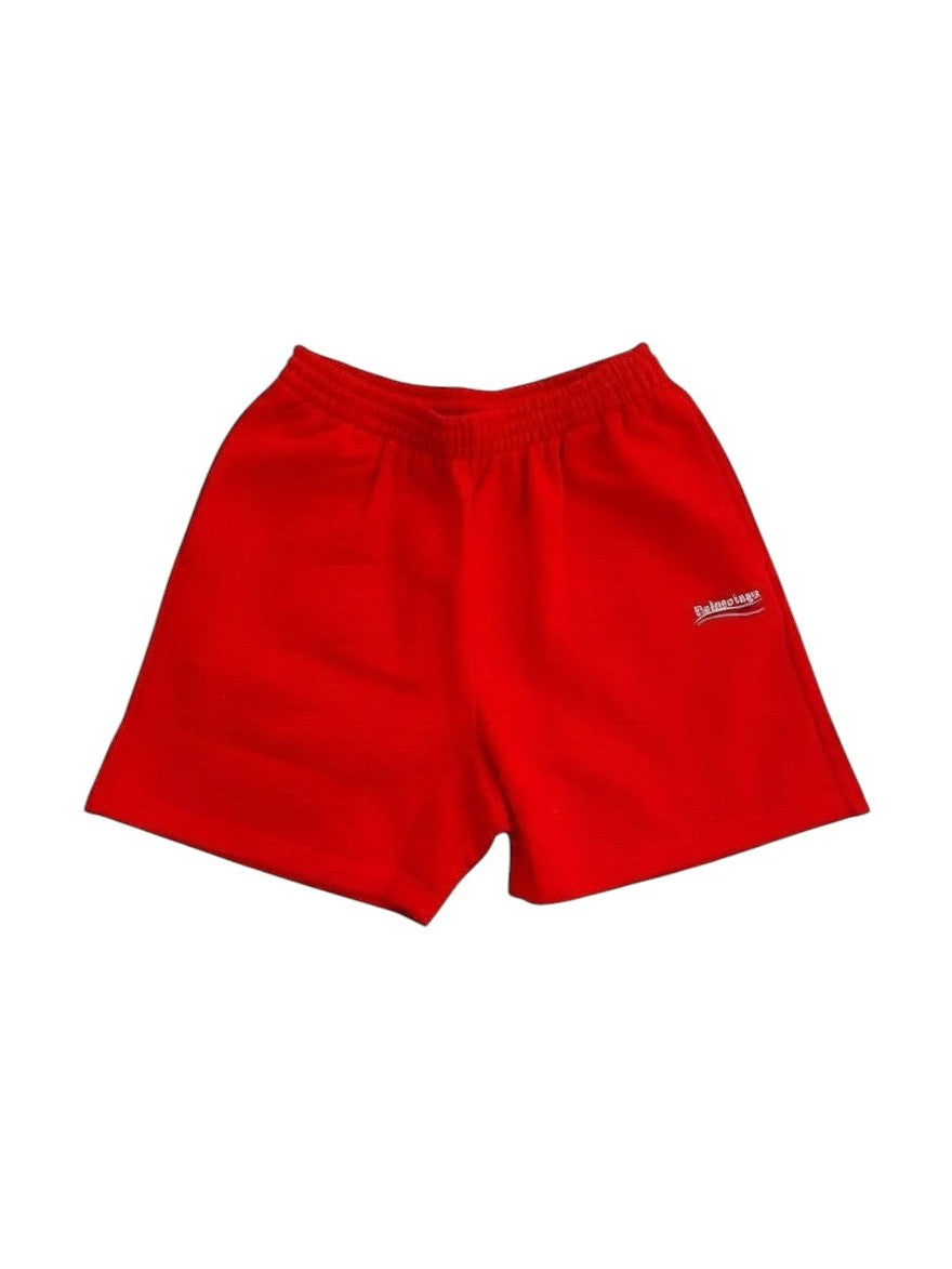 Pantalones cortos deportivos rojos Balenciaga de The Hype Company con logo bordado en blanco
