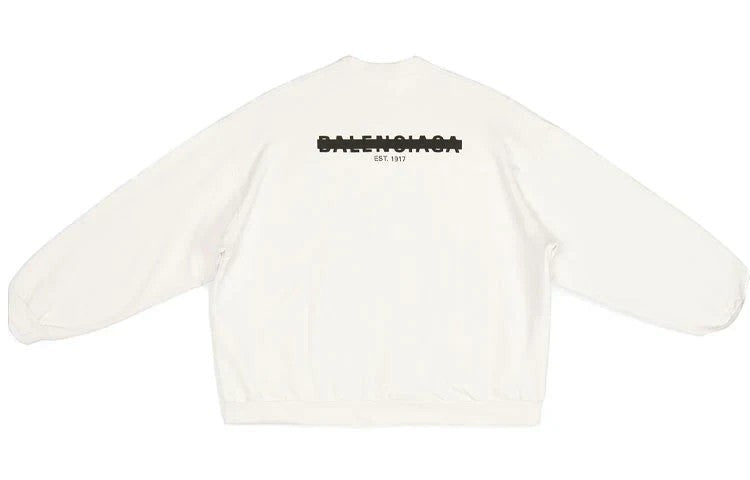 Sudadera blanca The Hype Company Balenciaga Striker con logo negro tachado y texto Est 1917 en la espalda