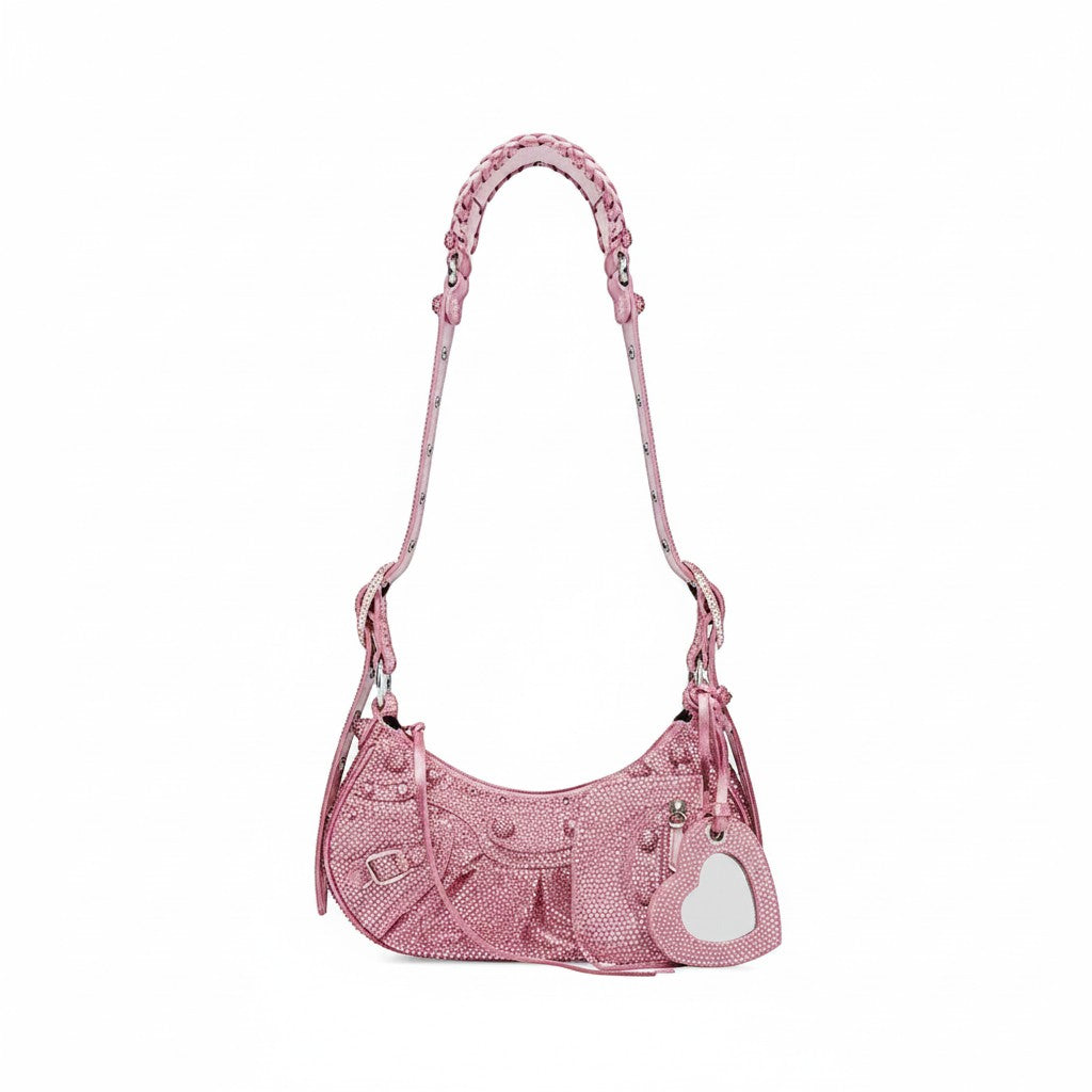 Bolso Balenciaga Le Cagole rosa con purpurina y espejo en forma de corazón de The Hype Company