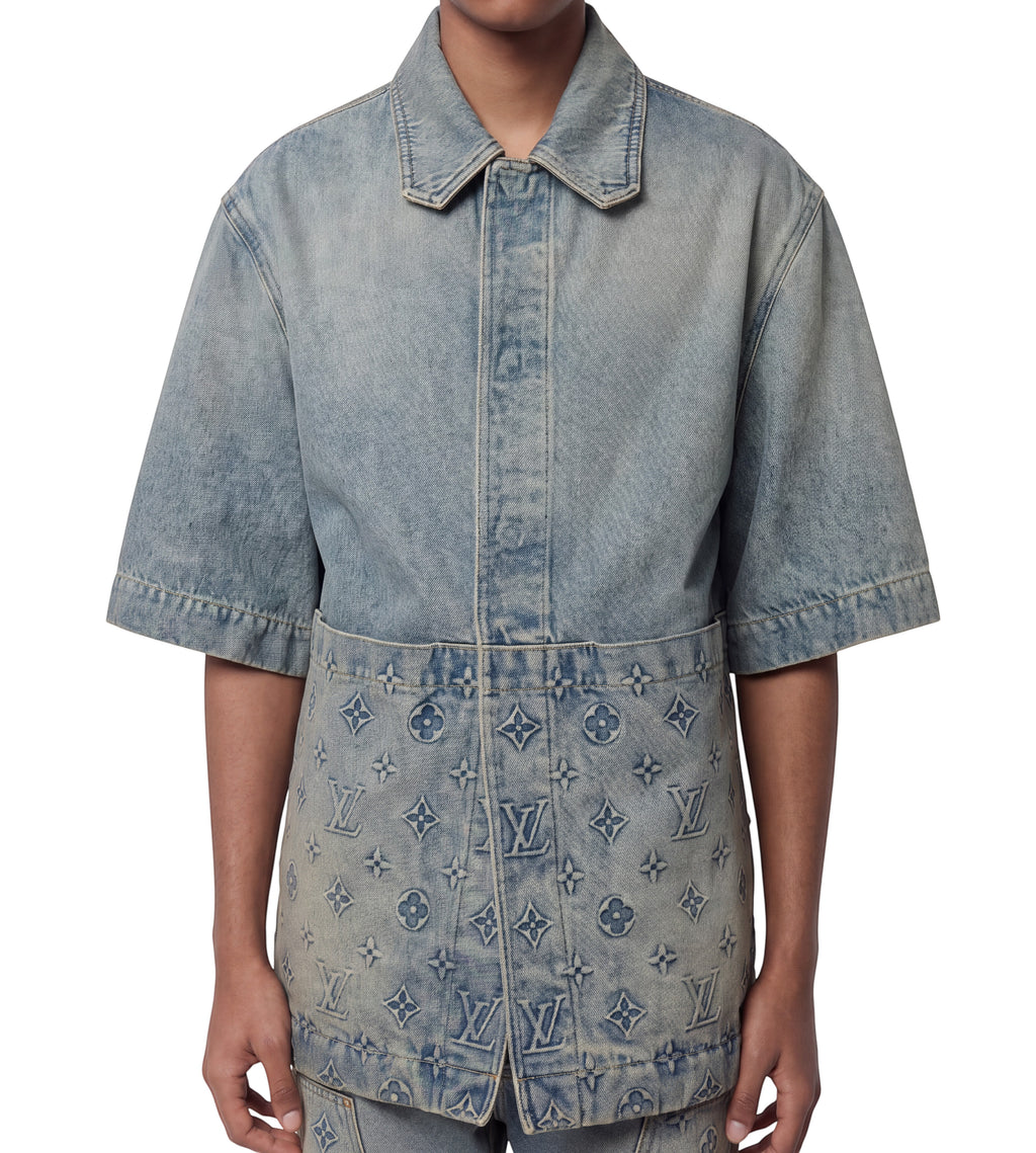 Camisa de mezclilla The Hype Company con monograma Louis Vuitton en relieve, estilo vintage de manga corta