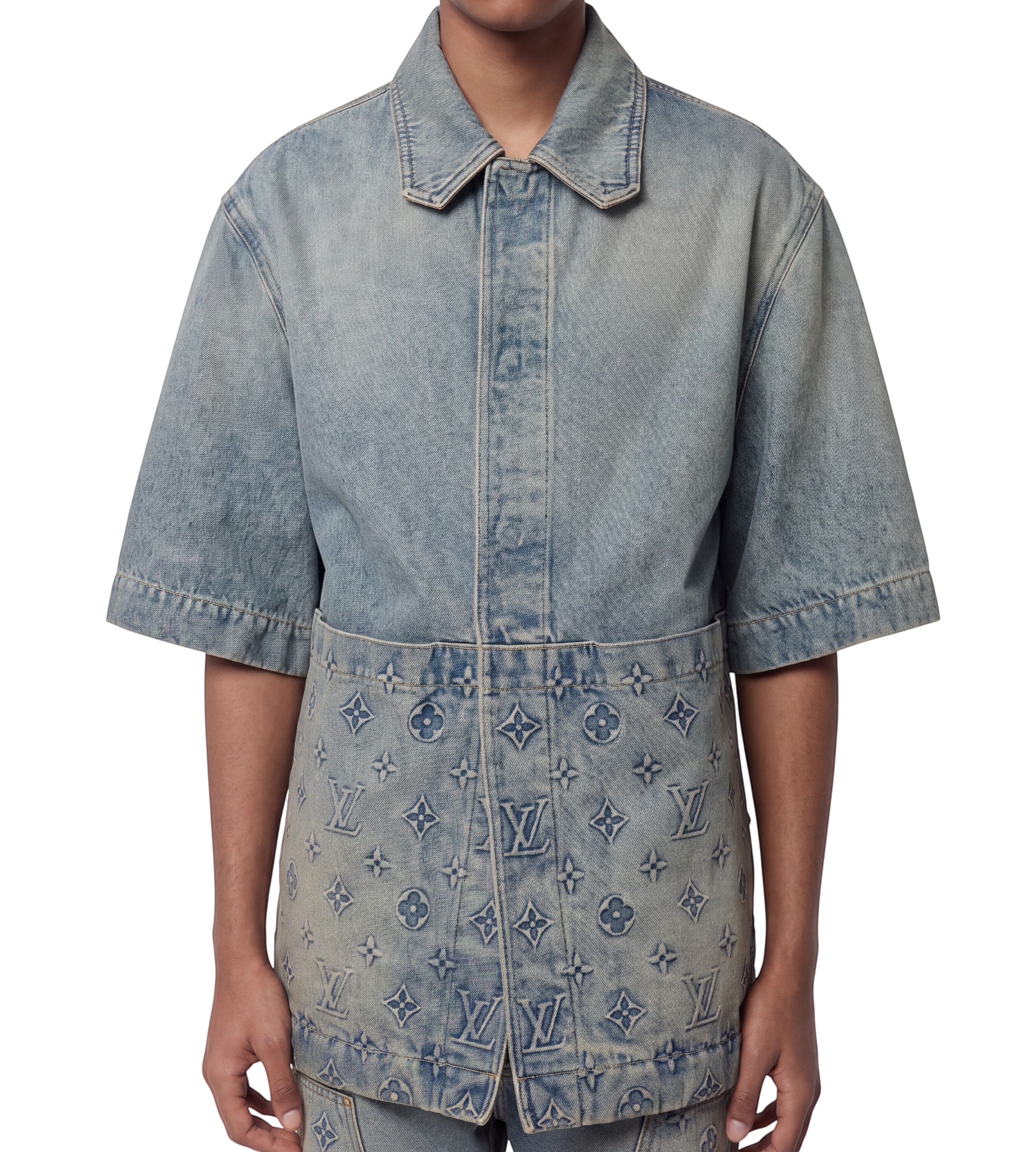 Camisa de mezclilla The Hype Company con monograma Louis Vuitton en relieve, estilo vintage de manga corta