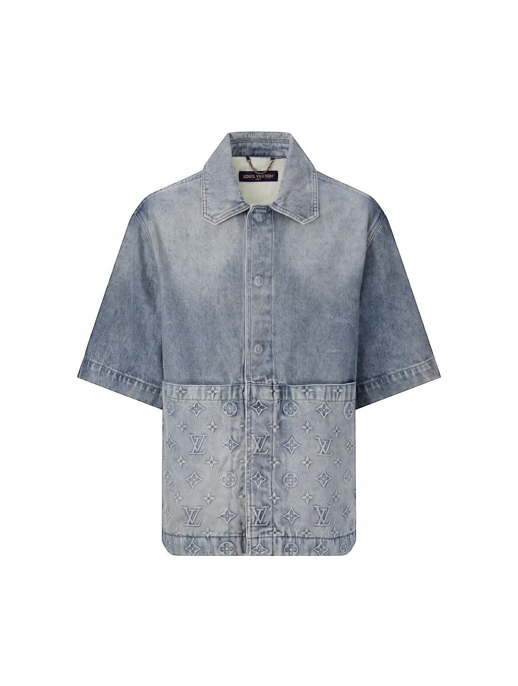 Camisa de mezclilla The Hype Company con monograma Louis Vuitton en relieve y mangas cortas en tono azul lavado