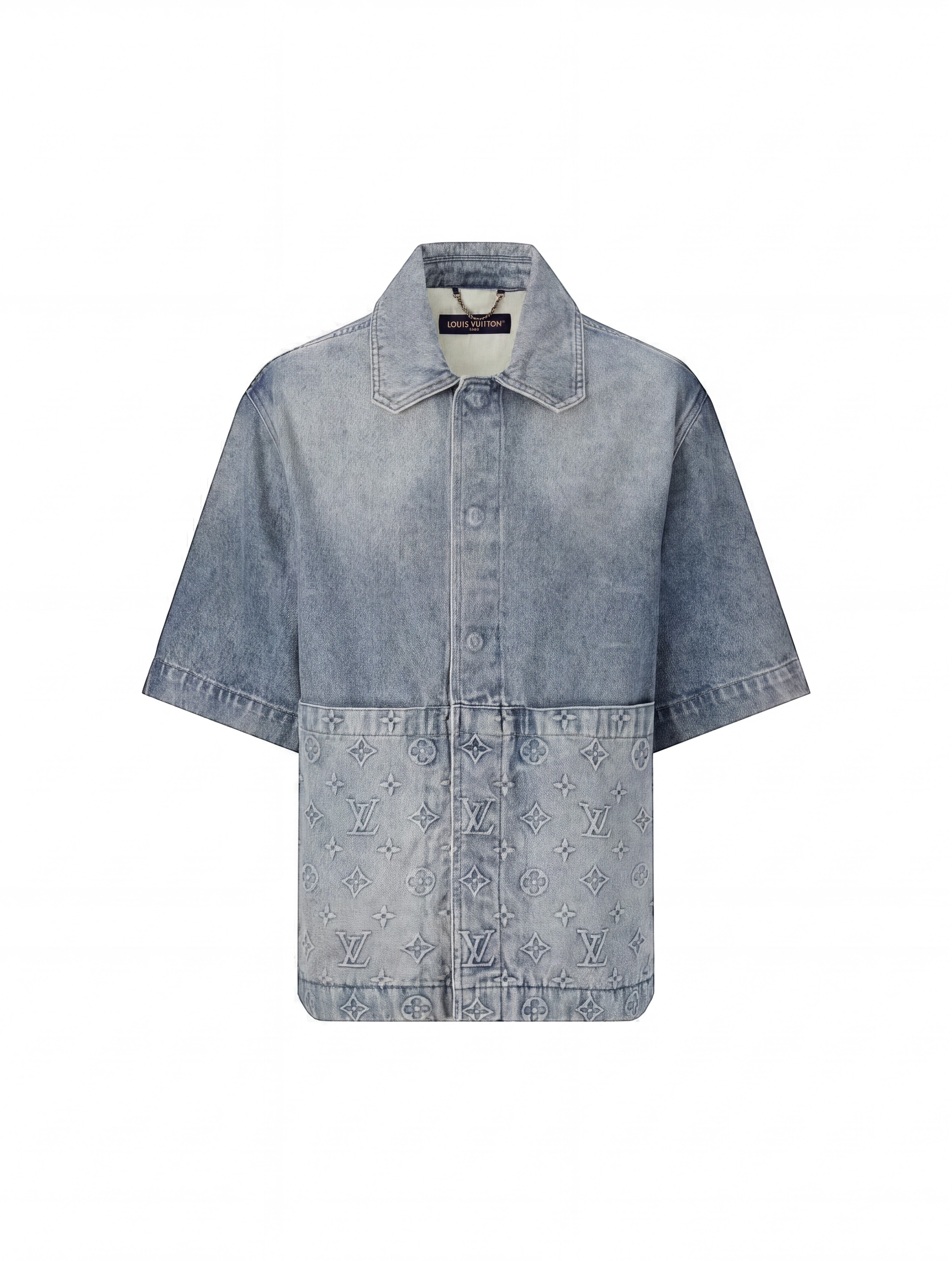 Camisa de mezclilla The Hype Company con monograma Louis Vuitton en relieve y mangas cortas en tono azul lavado