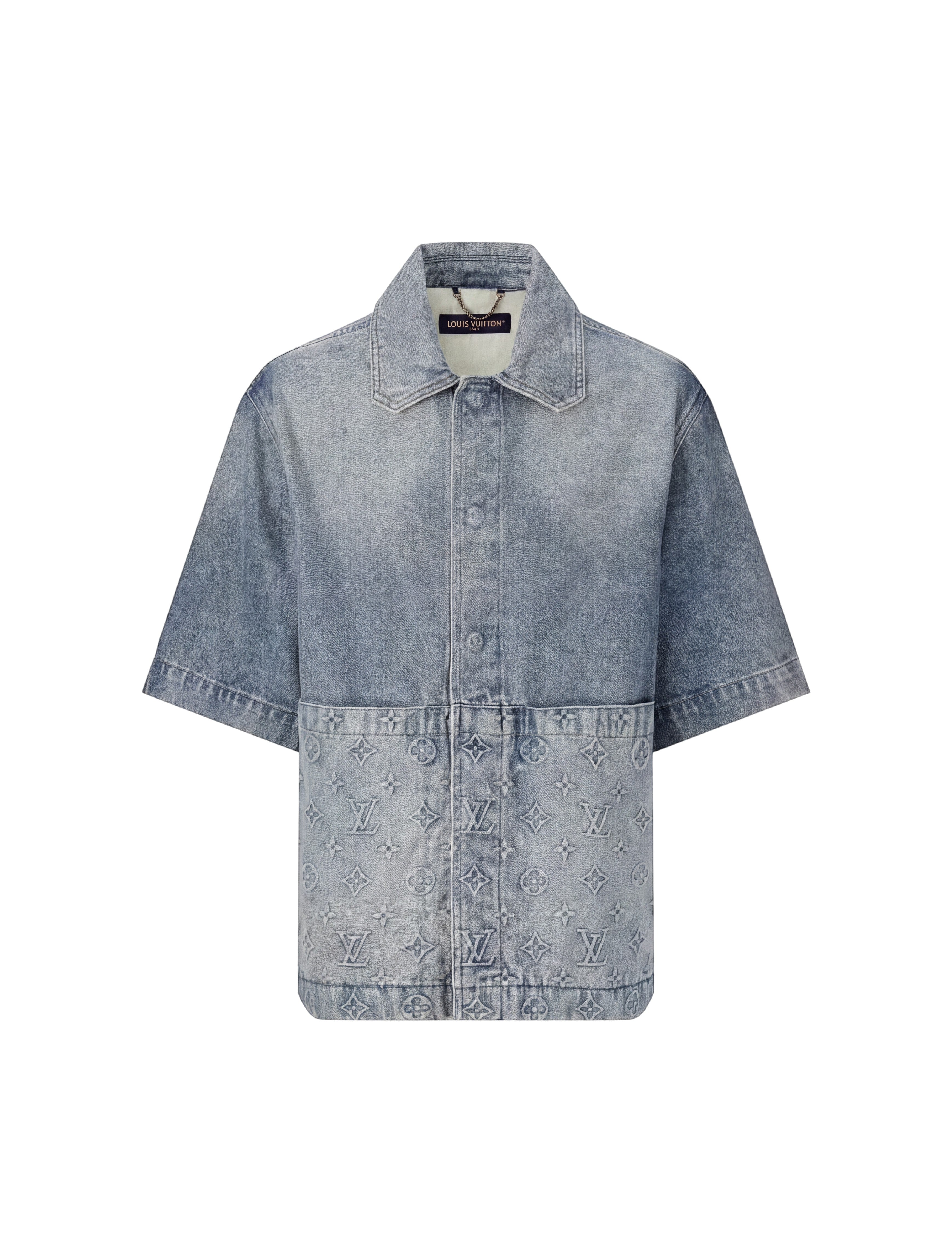 Camisa de mezclilla The Hype Company con monograma Louis Vuitton en relieve y mangas cortas en tono azul lavado
